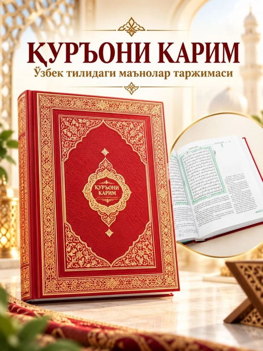 Священный Коран с переводом смыслов на узбекский язык, твёрдый переплёт - 