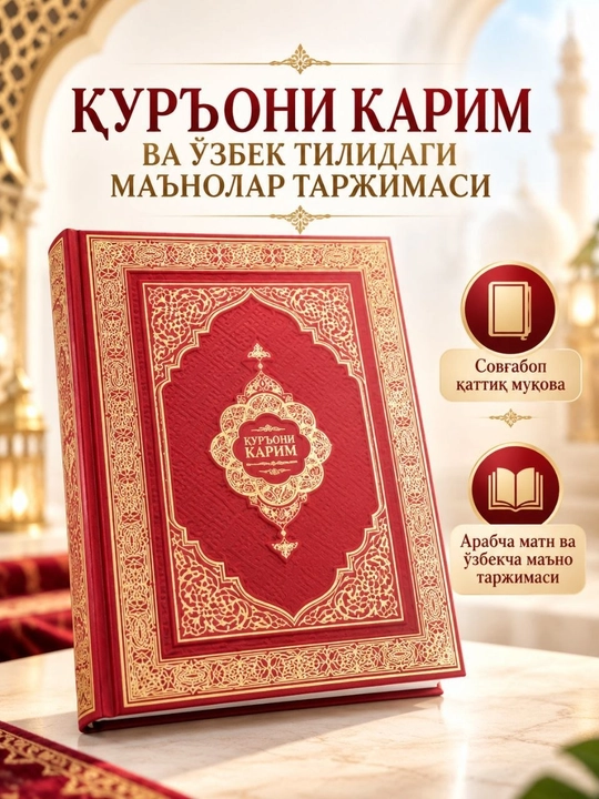 Священный Коран с переводом смыслов на узбекский язык, твёрдый переплёт