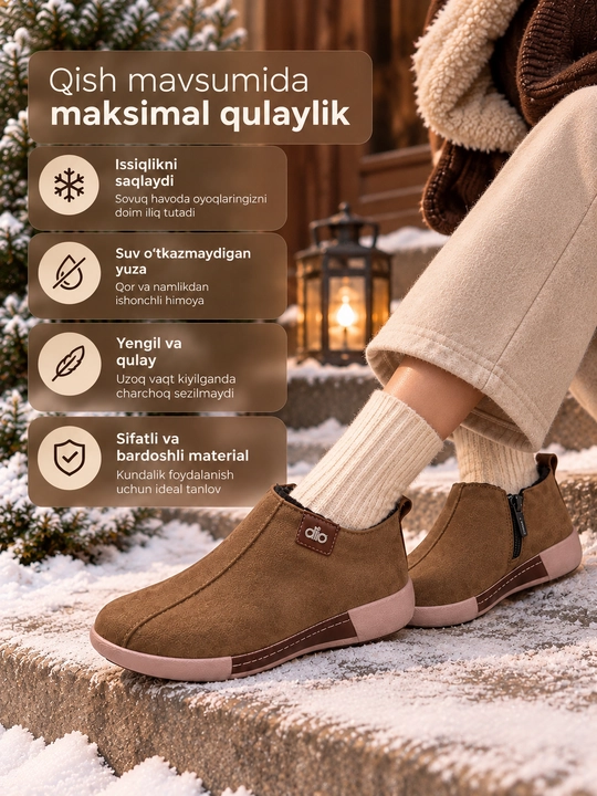 Ayollar uchun kuzgi va qishki mo‘ynali issiq botinkalar
