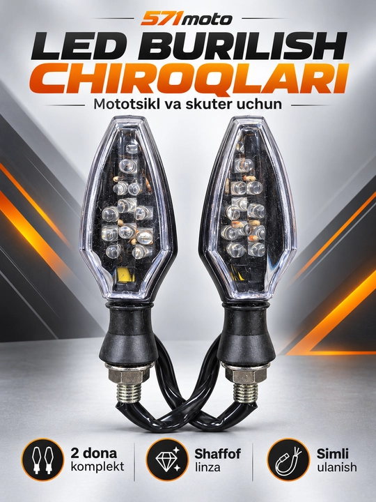 Mototsikl va skuter uchun LED burilish chiroqlari, 2 dona - 