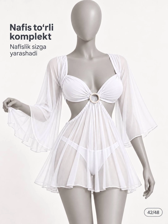 Ayollar penyuar komplekti, nafis to‘rli tungi libos, 2 talik, standart 42–48 - 