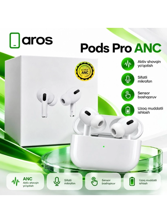 Simsiz bluetooth quloqchinlar Pods Pro ANC, simsiz zaryadlash keysi bilan, mikrofonli
