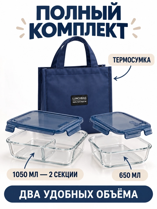 Lanchboks termos sumkali, zanglamas po‘lat, 2 dona, issiq ovqatlar uchun