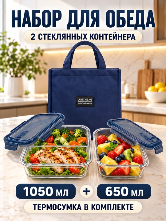 Ланчбокс с термосумкой, нержавеющая сталь, 2 шт - 