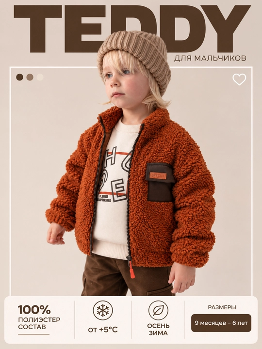 Детская тёплая куртка Teddy, 9 мес – 6 лет - 