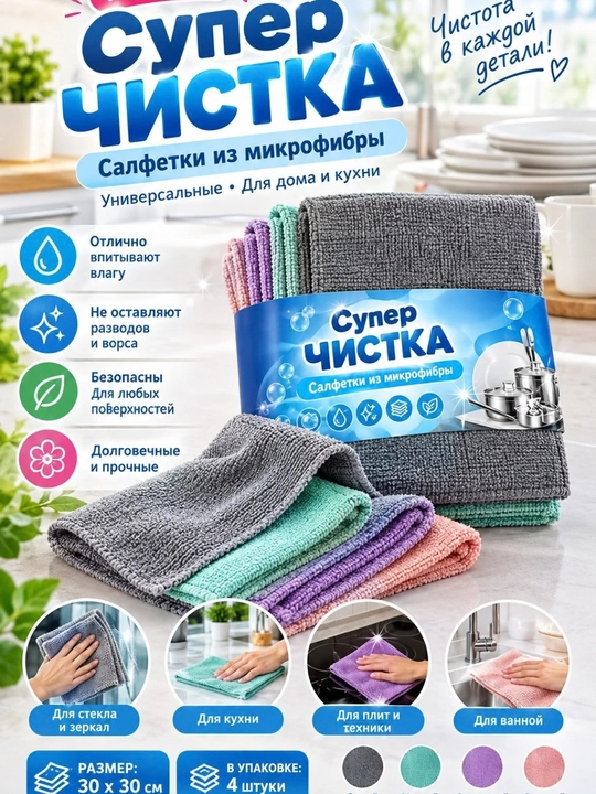 Super Clean- универсальные салфетки из микрофибры мягко и практичные салфетки - 