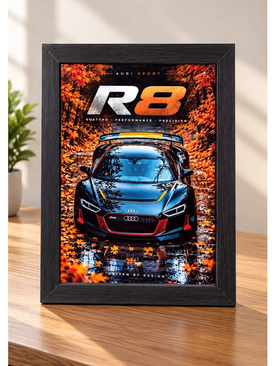 Постер Audi R8 в рамке, картина с автомобилем, подарок автолюбителю - 