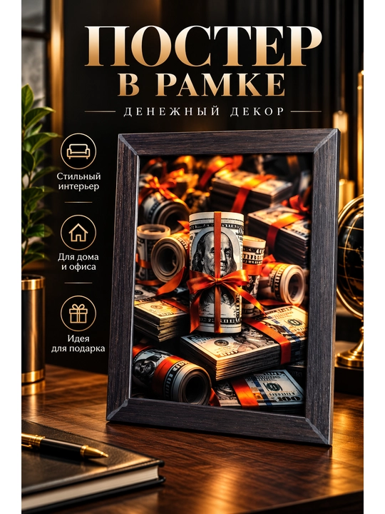 Постер с изображением денег в рамке  стильный декор для дома и офиса, оригинальный подарок - 