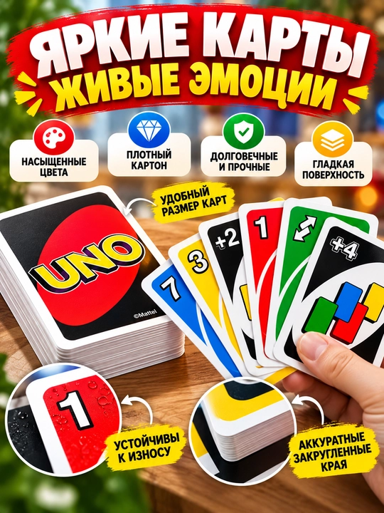 UNO - Classic, FIFA, FLIP stol usti karta o‘yini oila va do‘stlar uchun