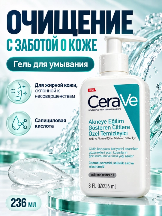 Для очищения от излишков жира и свежести гель для умывания, 236 мл