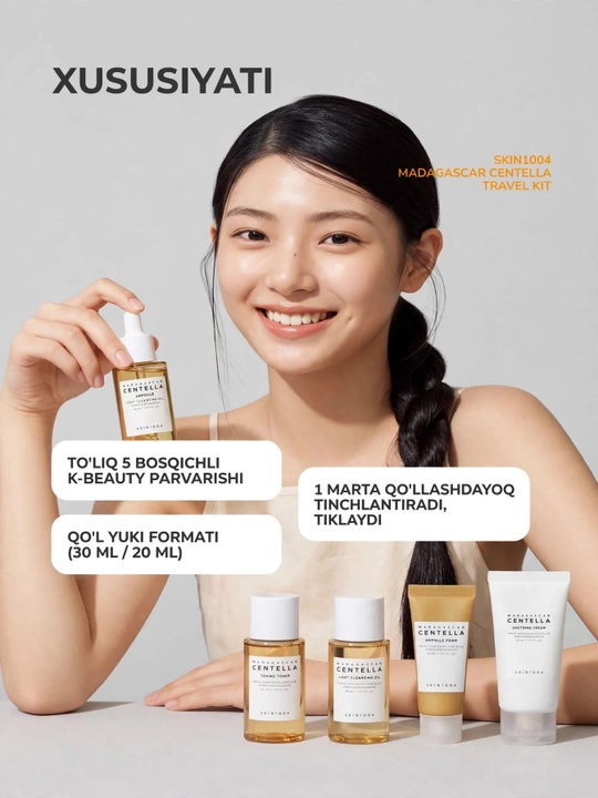 Yuz uchun to‘plam, koreys kosmetikasi, teri parvarishi SKIN1004 Centella