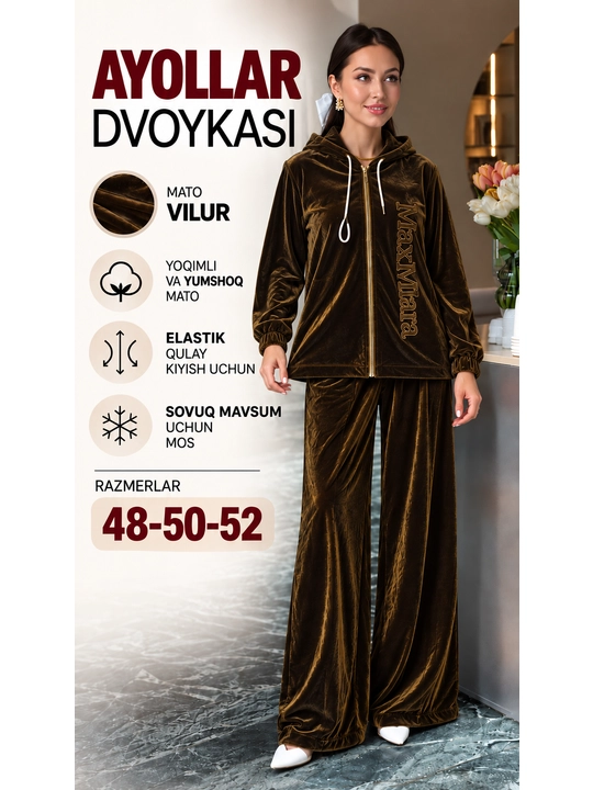 Ayollar dvoykasi, qizlar dvoykasi, kuzgi villur dvoyka, kelinlar kiyimi, kоmplekt kiyim