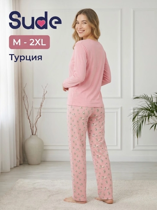 Пижама для женщин, Турецкая пижама женская с длинным рукавом, модал, хлопок, Турция, M–2XL