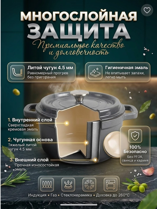 Набор посуды VK-35 (Grey) эмалированный чугун, 7 предметов