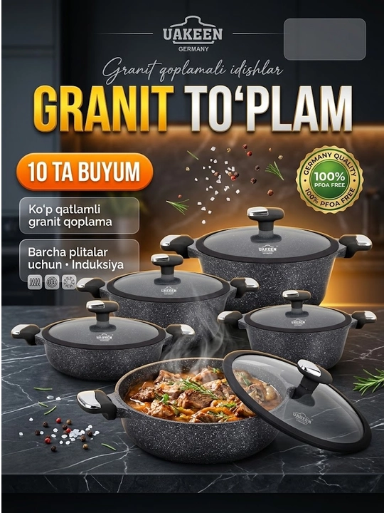 Qozonlar va soteynik to‘plami UAKEEN granit 10 ta - 