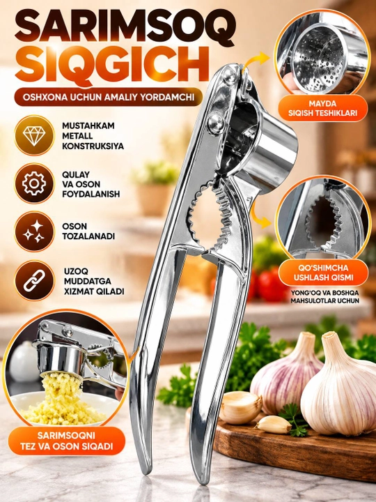 Sarimsoq siqgich, metall qo‘l pressi - 