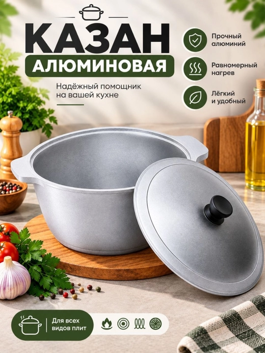 Казан алюминиевый, 2,3,4,5,6,7,8,10,12 л - 