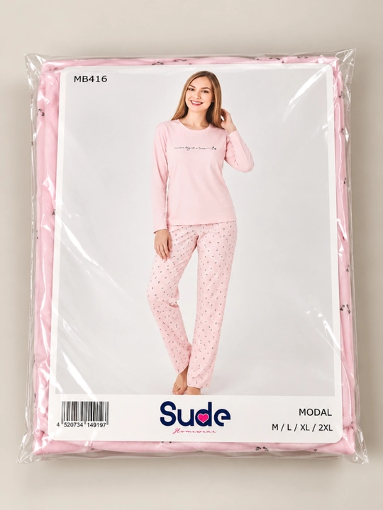 Пижама для женщин, Турецкая пижама женская с длинным рукавом, модал, хлопок, Турция, M–2XL