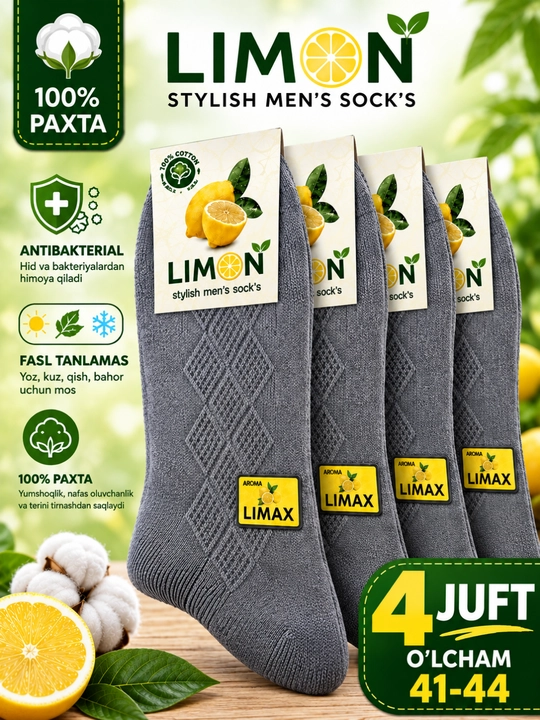 Erkaklar uchun paypoqlar, 4 juft, paxtali, uzun, yumshoq - 