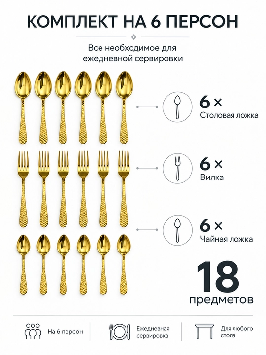 Набор столовых приборов, 18 предметов на 6 персон