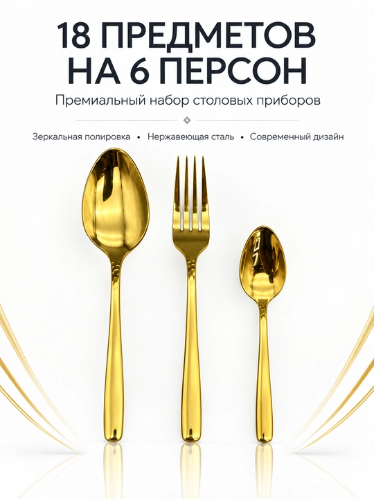Набор столовых приборов, 18 предметов на 6 персон - 