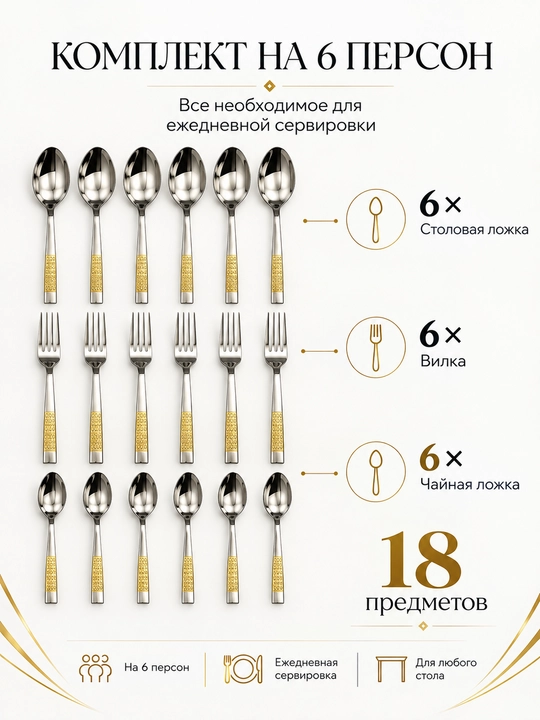 Набор столовых приборов, 18 предметов на 6 персон