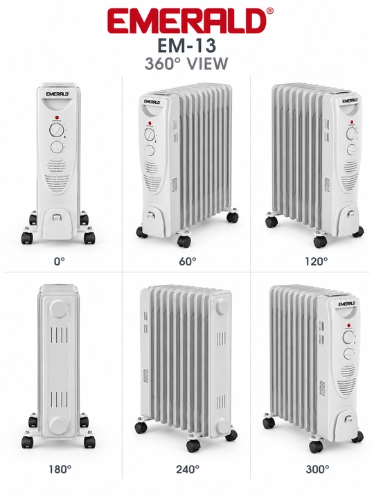 EMERALD EM-13 moyli radiator elektr isitgich termostatli g‘ildirakli uy va ofis uchun
