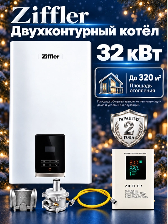 Ziffler 32 kVt quvvatli devorga o‘rnatiladigan ikki konturli gaz qozoni - 
