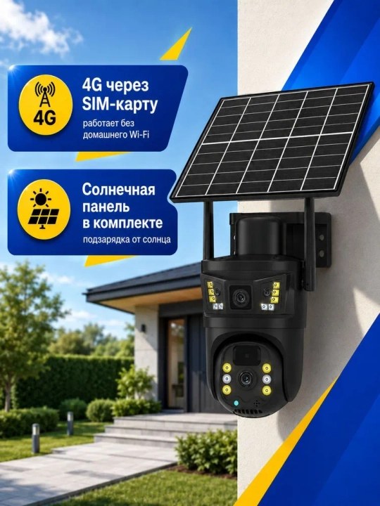 4G Full HD-видеокамера наблюдения на солнечной батарее (с SIM-картой)