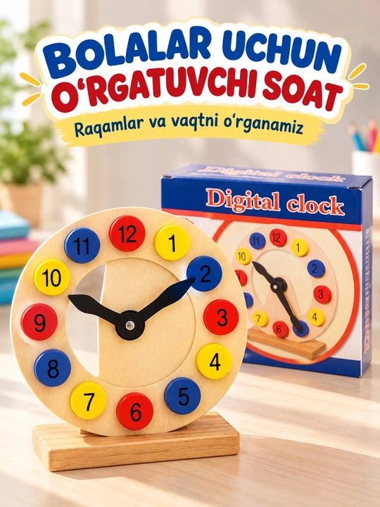 Kichkintoylar uchun yog’och o’quv oyinchoqlari, soat saralagich,montessori bo’yicha