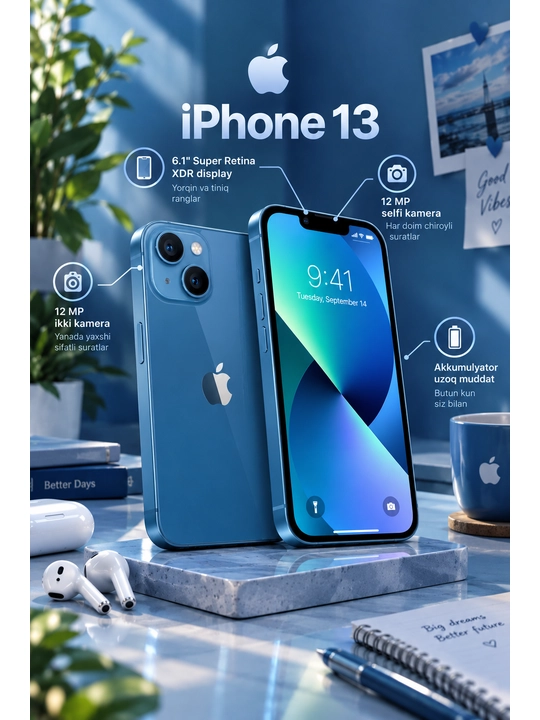 Smartfon Apple iPhone 13, ayfon 13 128/256 GB, SIM+eSIM, UZIMEI-ro'yxatdan o'tgan