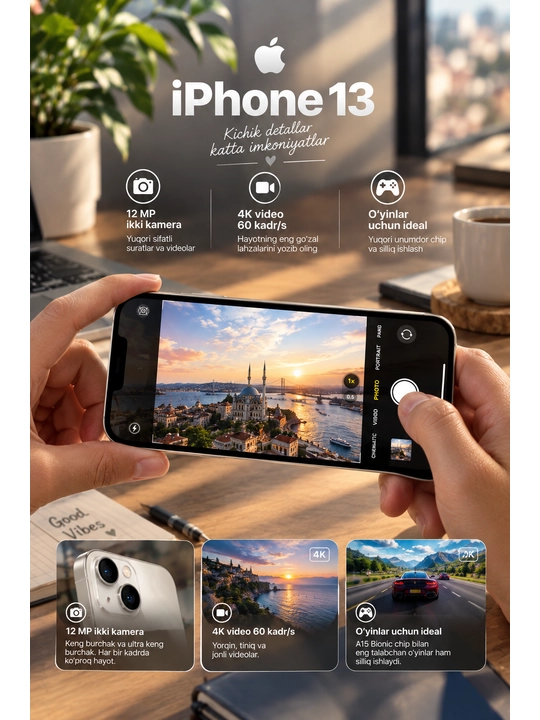 Smartfon Apple iPhone 13, ayfon 13 128/256 GB, SIM+eSIM, UZIMEI-ro'yxatdan o'tgan