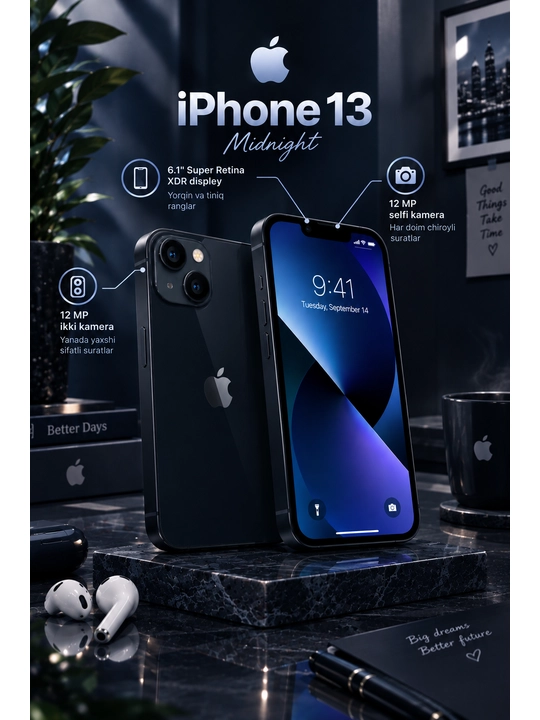 Smartfon Apple iPhone 13, ayfon 13 128/256 GB, SIM+eSIM, UZIMEI-ro'yxatdan o'tgan