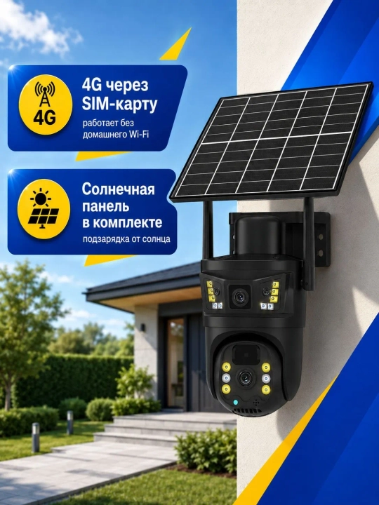4G Full HD-видеокамера наблюдения на солнечной батарее (с SIM-картой)