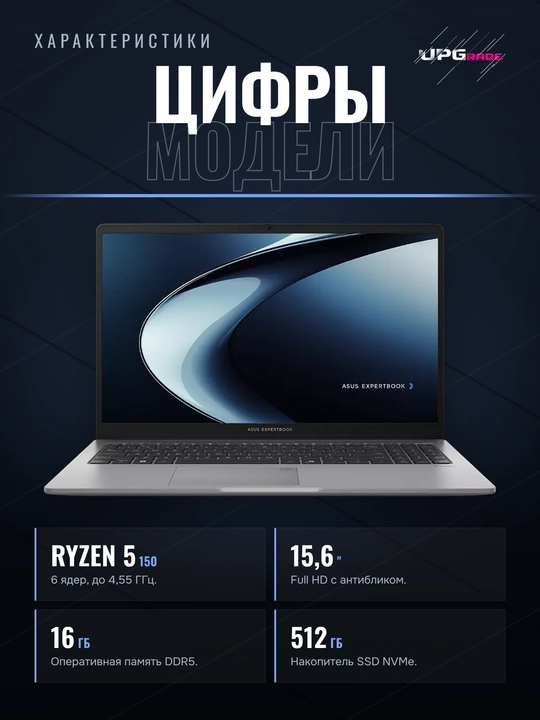 Ноутбук ASUS ExpertBook P1 PM1503CDA 15,6" FHD, Ryzen 5 150, 16 ГБ, SSD 512 ГБ, Серый