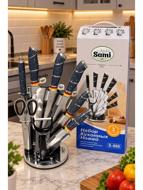 Набор кухонных ножей Sami с подставкой и ножницами, нержавеющая сталь - 