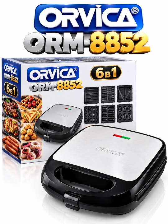Мультипекарь ORVICA ORM-8852, 6 в 1, 2000 Вт, вафельница и сэндвичница - 