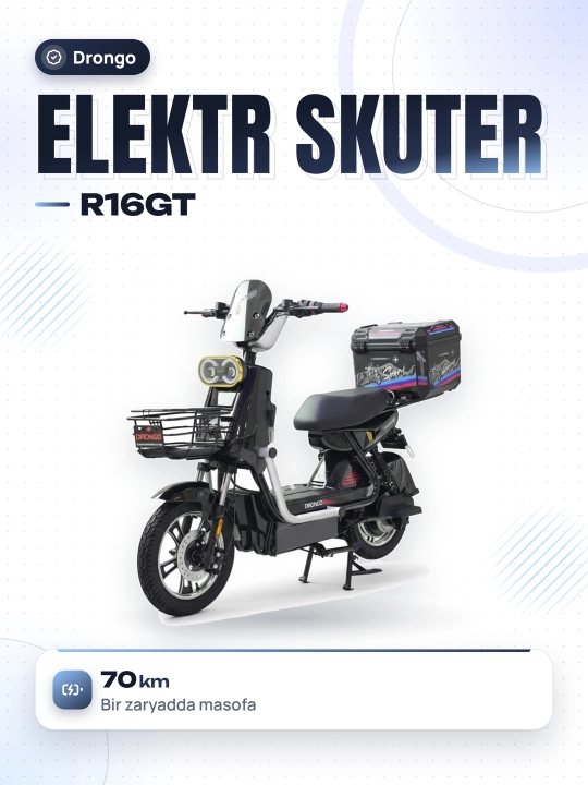 Drongo R16 GT 72V skuteri, yurish masofasi: 60-70 km - 
