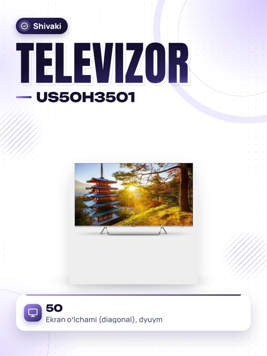 Televizor Shivaki us50h3501 50 Smart TV, Google Tv, 4K UHD, ovozli qidiruv pulti - 