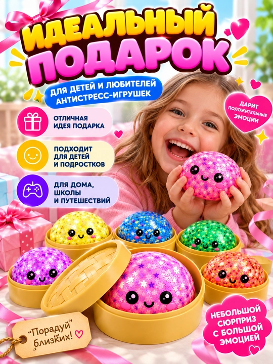 Skvish stressga qarshi syurpriz rangli yaltiroq dumpling - 