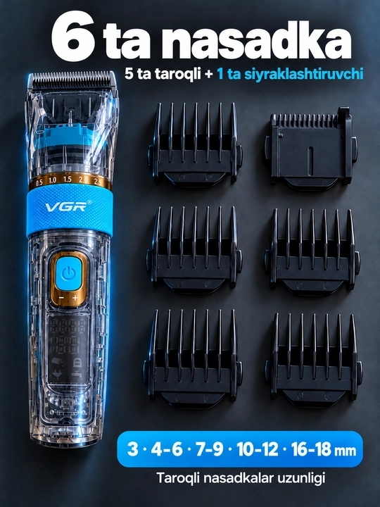 Soch olish mashinkasi VGR V-695, 6 ta nasadka, 3 tezlik, LED displey