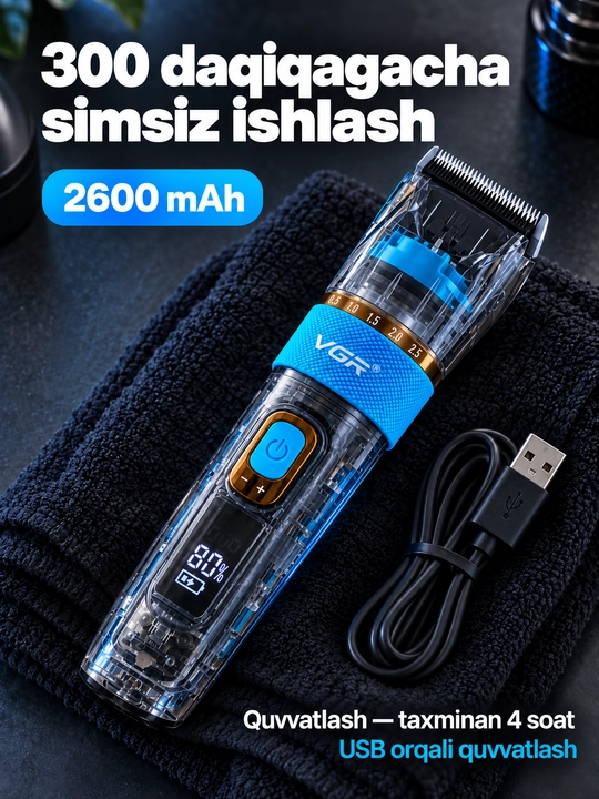 Soch olish mashinkasi VGR V-695, 6 ta nasadka, 3 tezlik, LED displey