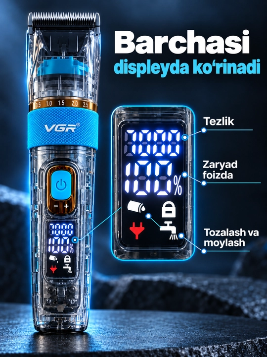 Soch olish mashinkasi VGR V-695, 6 ta nasadka, 3 tezlik, LED displey