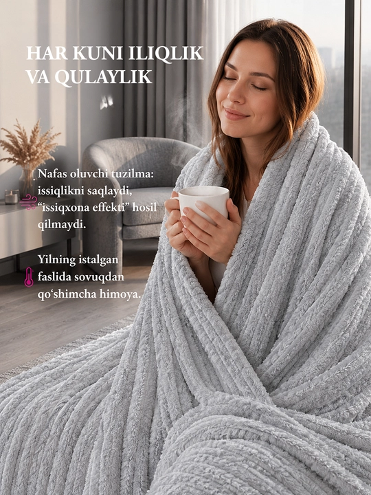 Pled adyol plyush momiq yumshoq, ikki va bir kishilik, chiziqli, krovat va divan uchun