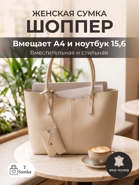 Ayollar shopper sumkasi, katta hamyonli, o‘qish va ish uchun mo‘ljallangan, sig‘imli - 