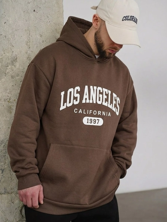 Мужское теплое худи с капюшоном Los Angeles, с начесом на зиму - 