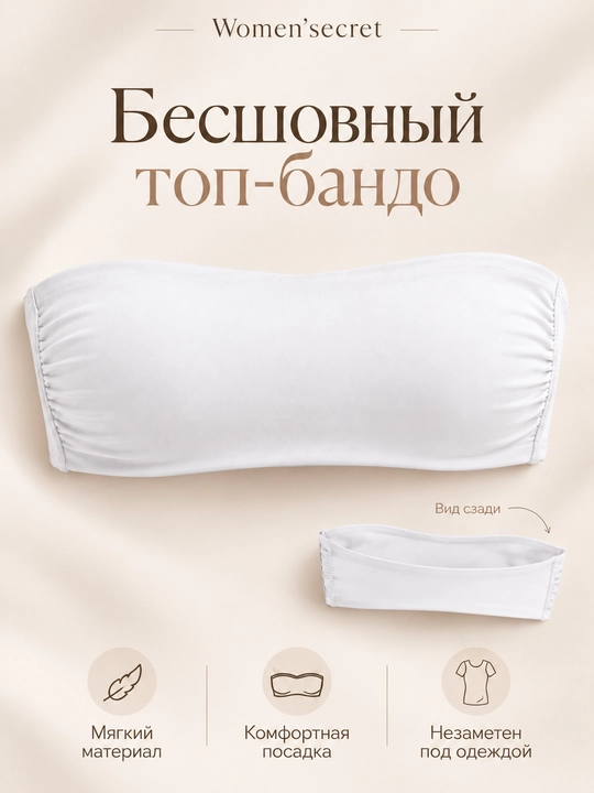 Women’secret ayollar uchun choksiz top-bando, bej rangli, elastik va qulay - 