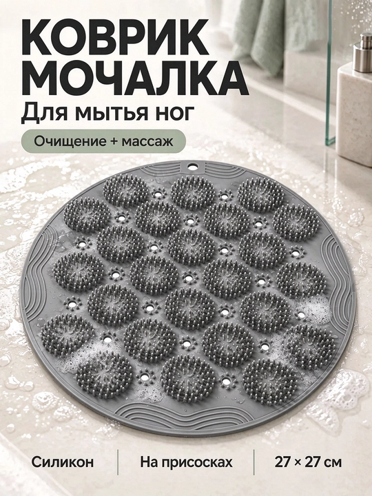 Силиконовый массажный коврик для стоп для ванной