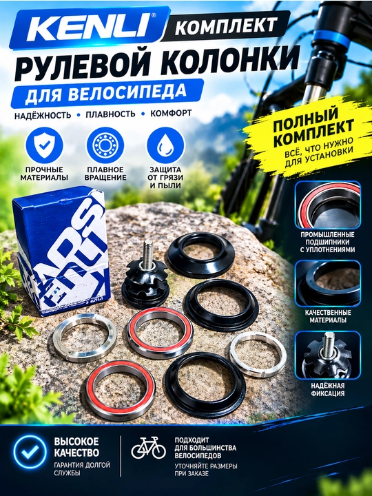 Комплект рулевой колонки велосипеда KENLI с промышленными подшипниками - 