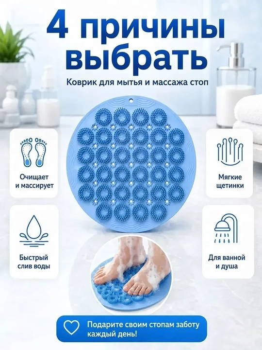 Силиконовый массажный коврик для стоп для ванной